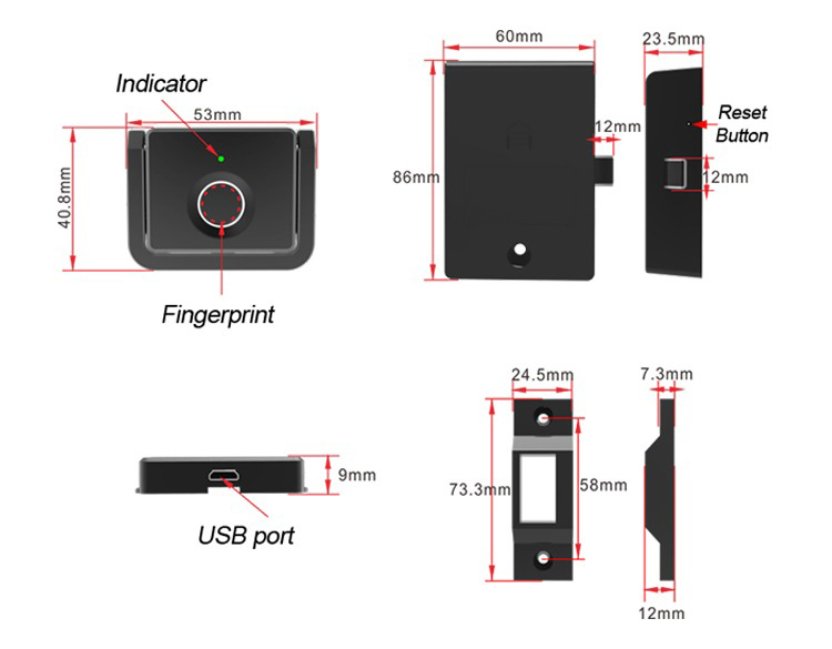 Security Fingerprint Metal Drawer Lock