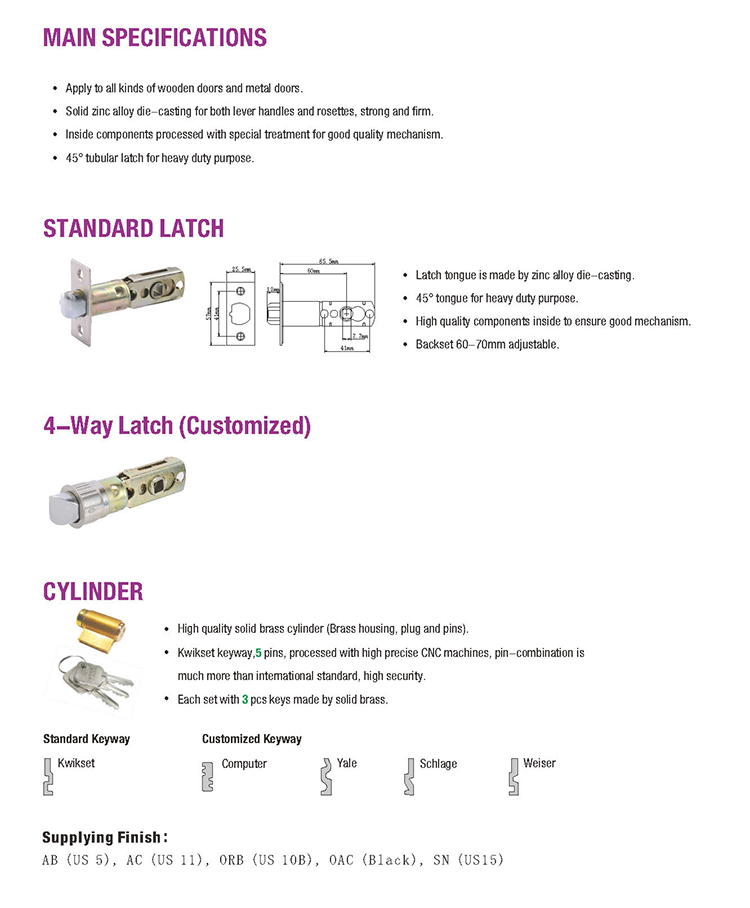 Tubular Lever Handle Lockset Door Lock Klamka Z Zamkiem