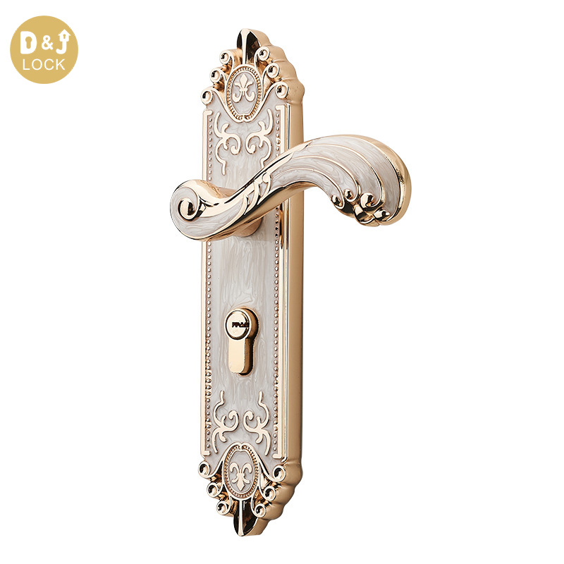 European Style Copper Wooden Front Gate Handle Set Key Door Lock