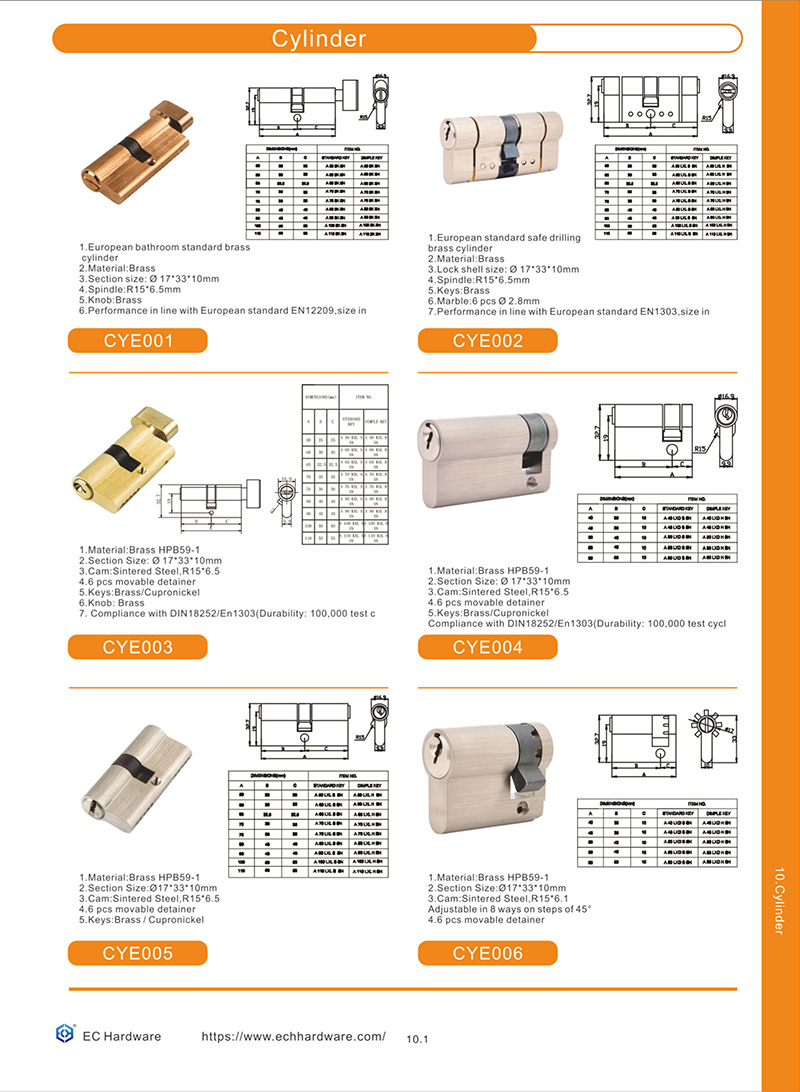 Copper Door Lock Cylinder with Master Cylinder And Master Key